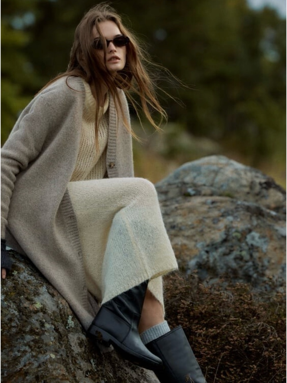 Zara 100% Wool Longline Cardigan Mink Gray Melange Small EUC With Pouch